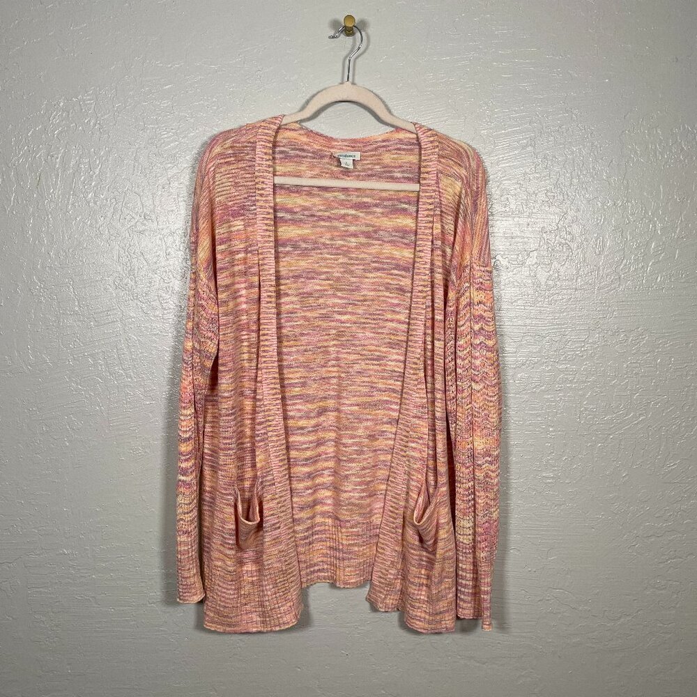 Sundance Women L Orange Pink Purple Adelaide Dreaming Open Front Knit Cardigan